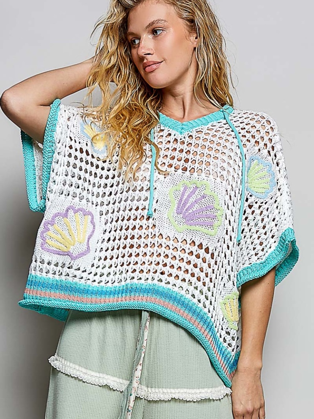 "The Brinley" Oversized Seashell Crochet Hoodie